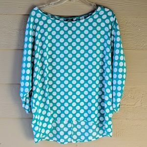 Bobeau Teal Polka Dot Blouse Dolman Sleeve L
